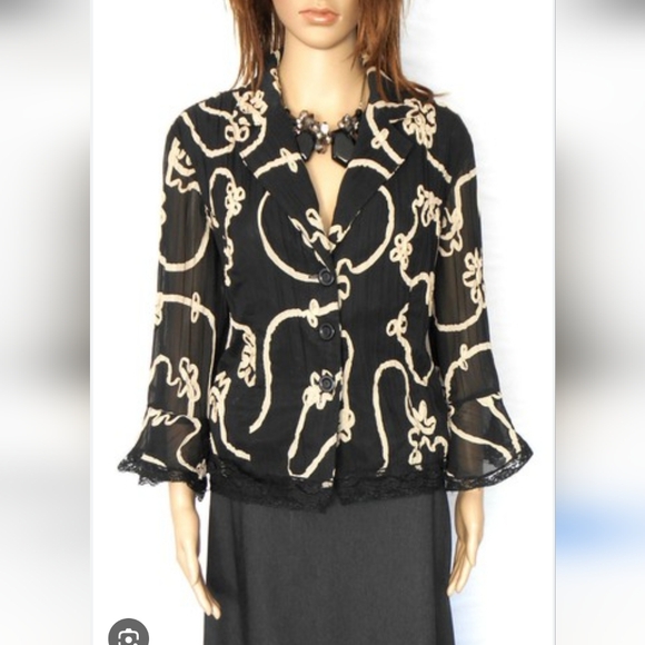 Joseph Ribkoff Tops - JOSEPH RIBKOFF | Y2K Appliqued Blouse Black Sz 16